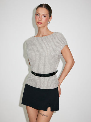 Knit Boat Neck Top With Belt