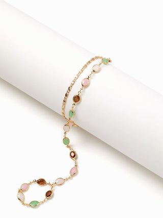 OVAL RESIN LAYERED HAND CHAIN BRACELET