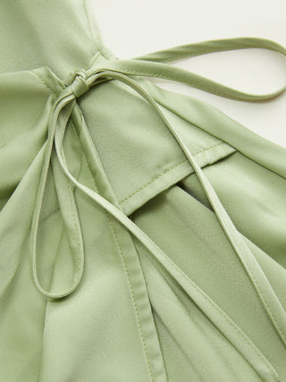 Satin Boat Neck Lantern Sleeve Asymmetrical Maxi Dress