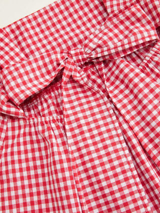 Woven Cotton-blend Gingham Square Neck Bowknot A-line Cami Top For Daily Casual Picnic
