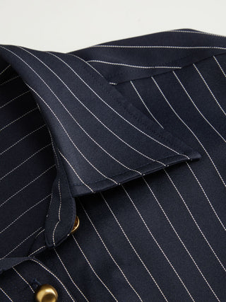 Woven Striped Collar Button Front Maxi Dress For Work