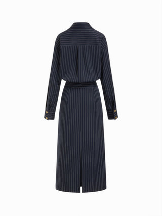 Woven Striped Collar Button Front Maxi Dress For Work