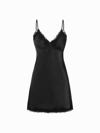 Satin Satin V-neck Floral Lace Bowknot Cami Nightdress For Bedroom