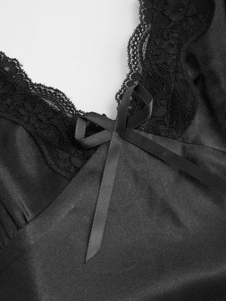 Satin Satin V-neck Floral Lace Bowknot Cami Nightdress For Bedroom