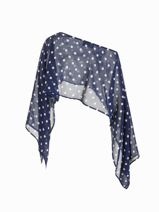Chiffon Polka Dot Boat Neck Cloak Sleeve Oversized Poncho Blouse & Bandeau