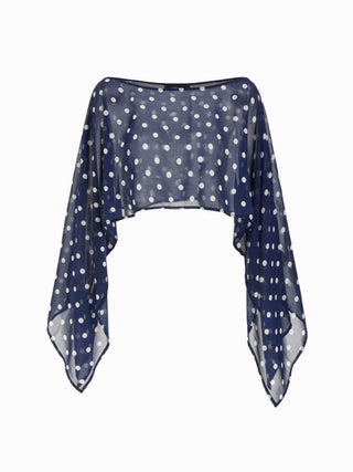 Chiffon Polka Dot Boat Neck Cloak Sleeve Oversized Poncho Blouse & Bandeau