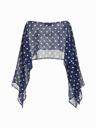 Chiffon Polka Dot Boat Neck Cloak Sleeve Oversized Poncho Blouse & Bandeau