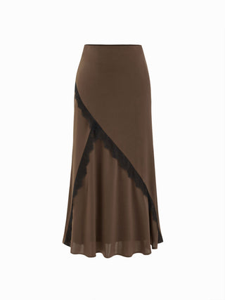 Holiday Dress Valentine Wuthering Romance Satin Satin Mid Rise Lace Mermaid Maxi Skirt For Date Party/Clubbing