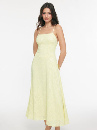Jacquard Floral Tie Back A-line Maxi Dress