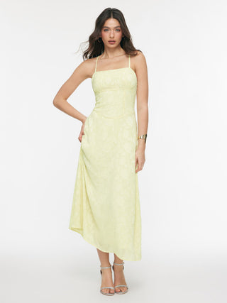 Jacquard Floral Tie Back A-line Maxi Dress
