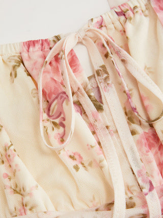 Mesh Mesh Floral Bowknot Cami Top & Mid Rise Maxi Skirt Set For Vacation