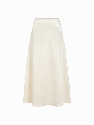 Satin Cowl Neck Lace Panel Top & Mid Rise Flared Maxi Skirt Set