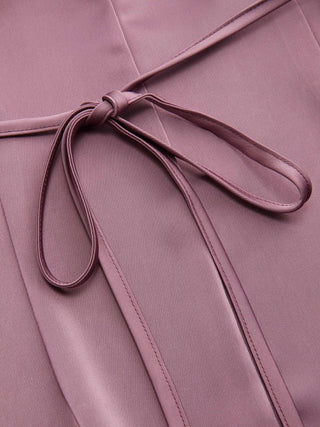 Satin V-neck Ruched Knotted Tie Back Mini Dress