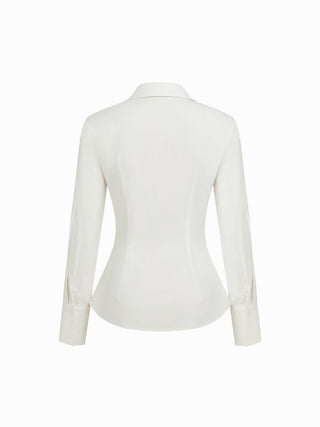 Stretch Cotton-blend Collar Button Long Sleeve Shirt