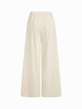 Asymmetrical Neck Ruched Top & Mid Rise Wide Leg Trousers Set