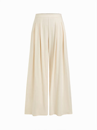 Asymmetrical Neck Ruched Top & Mid Rise Wide Leg Trousers Set