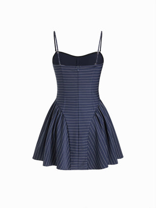 Sweetheart Neck Striped High Rise A-line Mini Dress