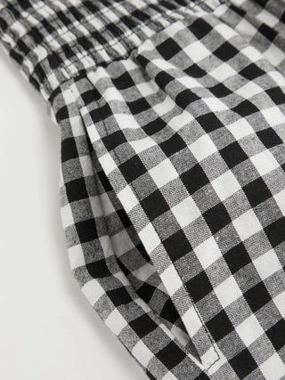 Cotton Gingham Boat Neck Drawstring Wide Leg Jumpsuit