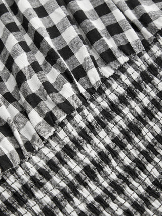 Cotton Gingham Boat Neck Drawstring Wide Leg Jumpsuit
