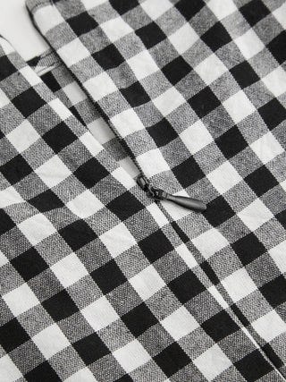 Cotton Gingham Boat Neck Drawstring Wide Leg Jumpsuit
