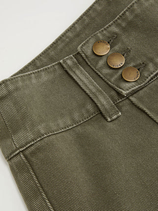 Washed Denim Low Rise Metal Detail Wide Leg Capri Jeans