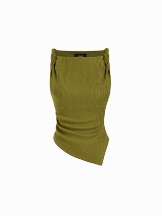 Jersey Boat Neck Asymmetrical Hem Ruched Tank Top For Daily Casual Work