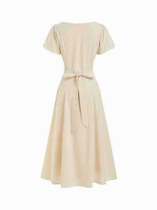 Cotton-blend Striped Ruched Tie Back Maxi Dress