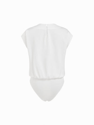 Satin Stand Collar Ruched Short Sleeve Bodysuit