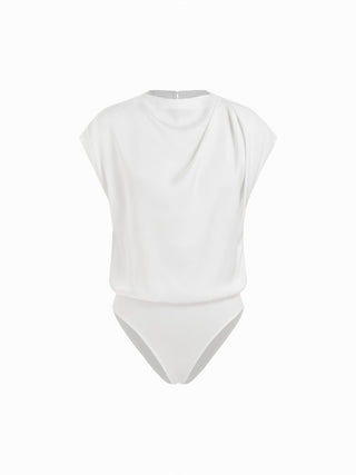Satin Stand Collar Ruched Short Sleeve Bodysuit