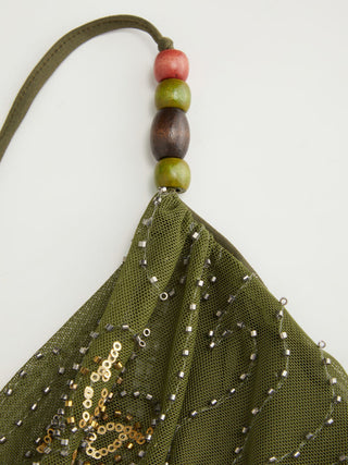 Mesh Mesh Cowl Neck Floral Beading Sequin Cami Top For Daily Casual Coffee Shop Vacation
