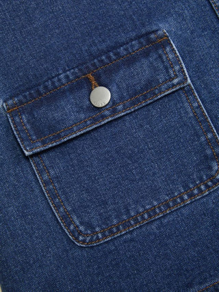 Denim Oversized A-line Pinafore Dress With Metal Detail
