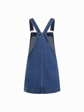 Denim Oversized A-line Pinafore Dress With Metal Detail
