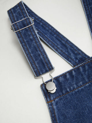 Denim Oversized A-line Pinafore Dress With Metal Detail