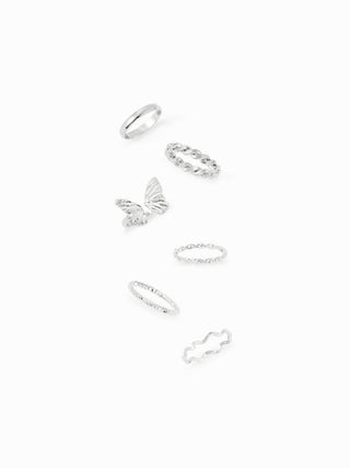 5 PCS WAVE & TWIST & BUTTERFLY RING SET For Daily Casual