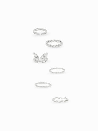 5 PCS WAVE & TWIST & BUTTERFLY RING SET For Daily Casual