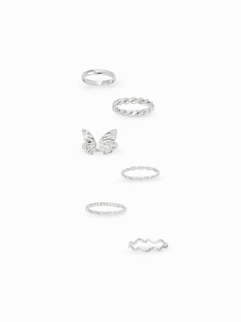 5 PCS WAVE & TWIST & BUTTERFLY RING SET For Daily Casual