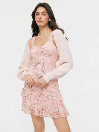 Lace Floral Sweetheart Tiered Mini Dress