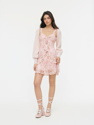 Lace Floral Sweetheart Tiered Mini Dress
