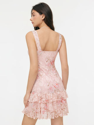 Lace Floral Sweetheart Tiered Mini Dress