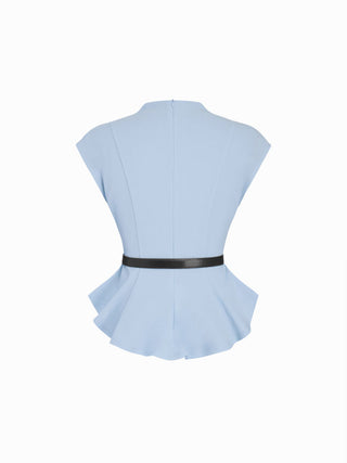Stand Collar Cinched Waist Top With Belt & Zipper Mermaid Maxi Skirt Set