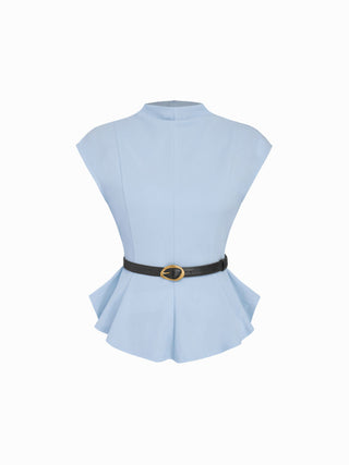Stand Collar Cinched Waist Top With Belt & Zipper Mermaid Maxi Skirt Set
