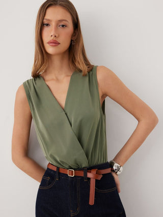 Woven V-Neck Ruched Shirt Romper For Daily Casual Work