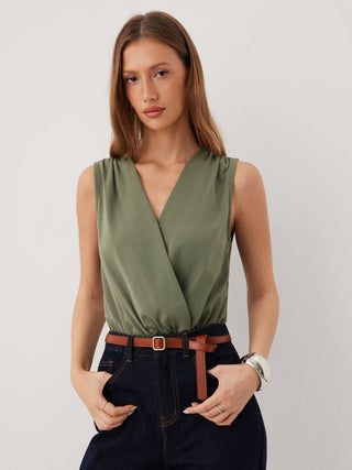 Woven V-Neck Ruched Shirt Romper For Daily Casual Work