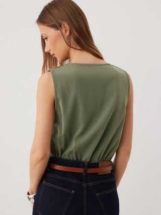 Woven V-Neck Ruched Shirt Romper For Daily Casual Work