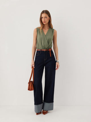 Woven V-Neck Ruched Shirt Romper For Daily Casual Work