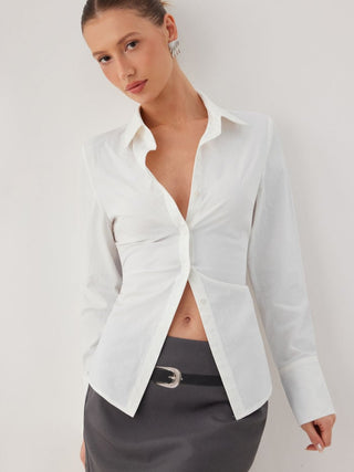 Stretch Cotton-blend Collar Button Long Sleeve Shirt
