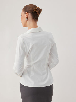 Stretch Cotton-blend Collar Button Long Sleeve Shirt