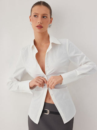 Stretch Cotton-blend Collar Button Long Sleeve Shirt