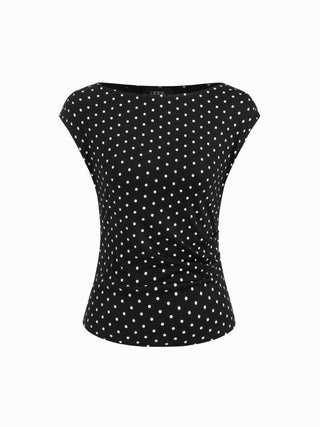 Boat Neck Solid Ruched Short Sleeve Top