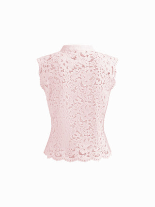 Lace Mandarin Collar Guipure Split Tank Top